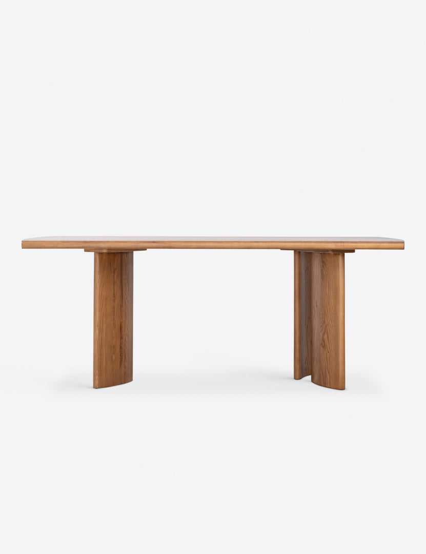 #color::Sienna #size::78-w | Sun at six crest sienna wood dining table with curved legs