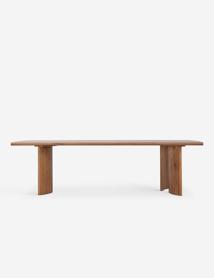 #color::Sienna #size::108-w | Sun at six crest sienna wood dining table with curved legs