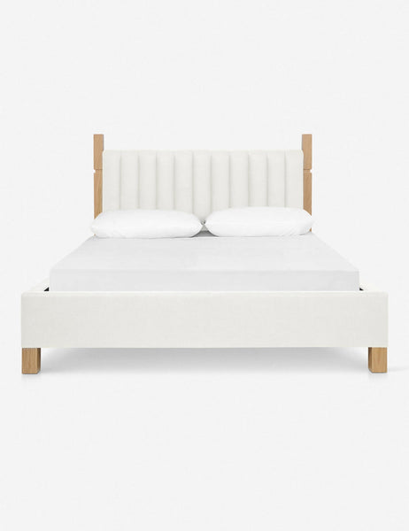 #size::cal-king #size::king #color::oyster #size::queen | Ambleside Oyster White Linen upholstered bed with a wood-post bed frame and a headboard with vertical channeling by Ginny Macdonald