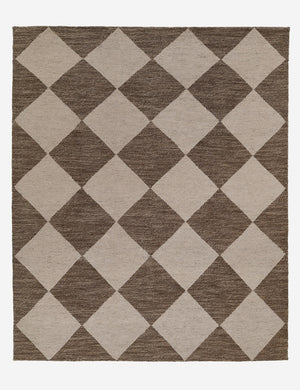 Palau brown wool hand-knotted rug with a two-toned diamond-checked pattern