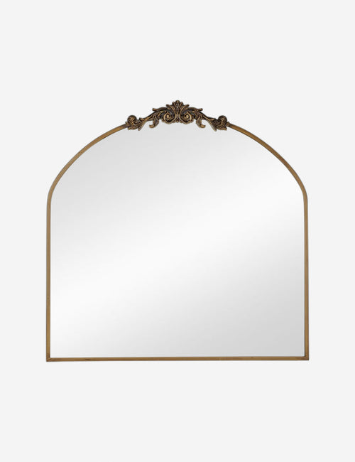 #color::gold | Tulca arched gold mirror with flat bottom edge and traditional scroll detailing.
