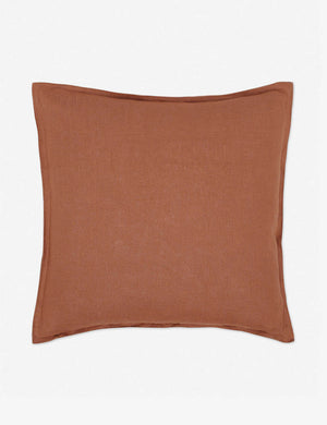 Arlo rust orange flax linen solid square pillow