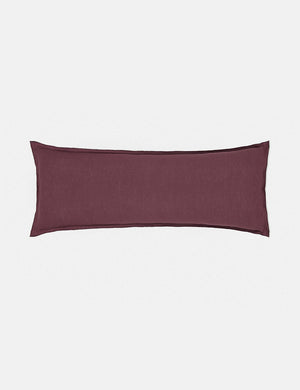 Arlo Aubergine burgundy flax linen solid long lumbar pillow