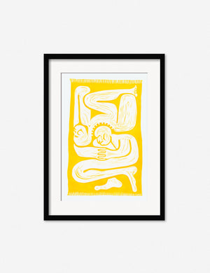 Cloudgazers yellow and white abstract print in a black frame by Adrian Brandon
