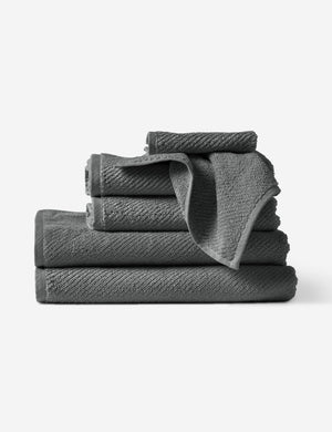Midnight gray dune turkish cotton Air Weight Towel Set by Coyuchi