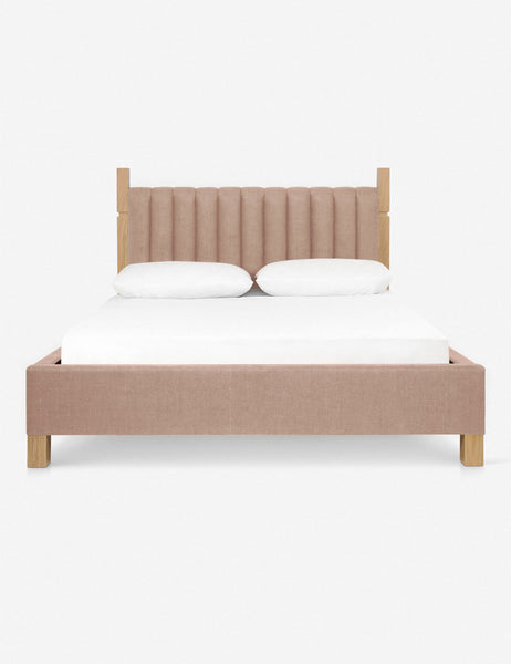 #size::cal-king #size::king #color::apricot-linen #size::queen | Ambleside Apricot Linen upholstered bed with a wood-post bed frame and a headboard with vertical channeling by Ginny Macdonald