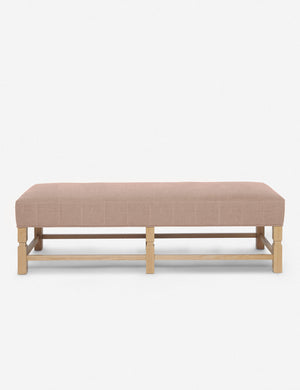 Ambleside Apricot Linen upholstered bench with carved detailing on the frame and vertical channeling around the cushion by Ginny Macdonald