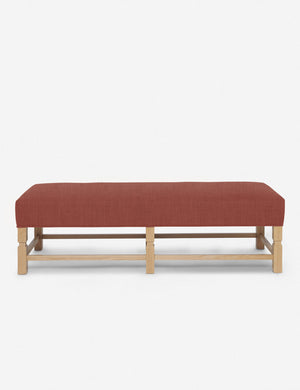 Ambleside Terracotta Linen upholstered bench with carved detailing on the frame and vertical channeling around the cushion by Ginny Macdonald