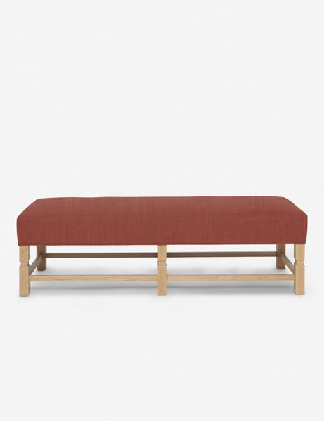 #color::terracotta-linen | Ambleside Terracotta Linen upholstered bench with carved detailing on the frame and vertical channeling around the cushion by Ginny Macdonald