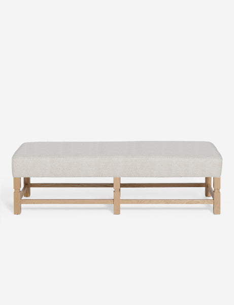 #color::taupe-boucle | Ambleside Taupe Boucle upholstered bench with carved detailing on the frame and vertical channeling around the cushion by Ginny Macdonald