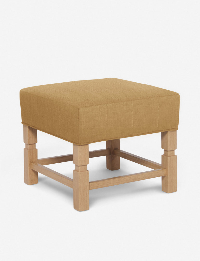 #color::camel-linen | Angled view of the Ambleside Camel yellow linen ottoman