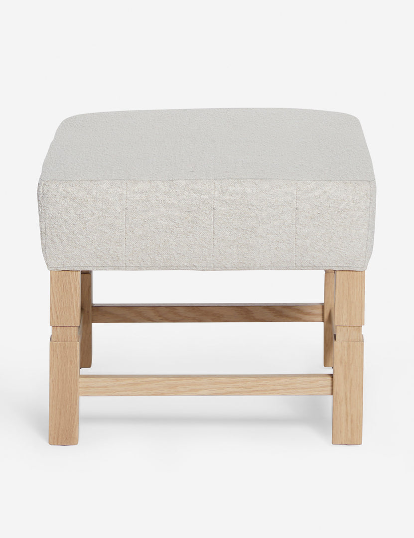 #color::taupe-boucle | Ambleside Taupe Boucle upholstered ottoman by Ginny Macdonald with a carved frame and vertical channeling on the cushion