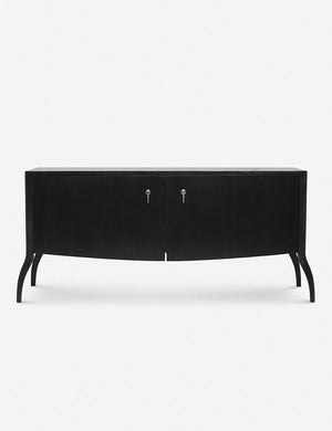 Anabella black wood console table with silver drawer pulls