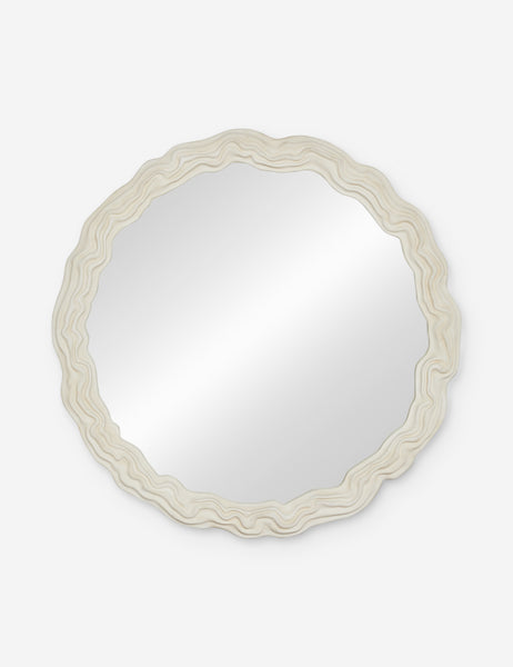 | Anastasia white round mirror with a free-flowing ridged design by Sarah Sherman Samuel