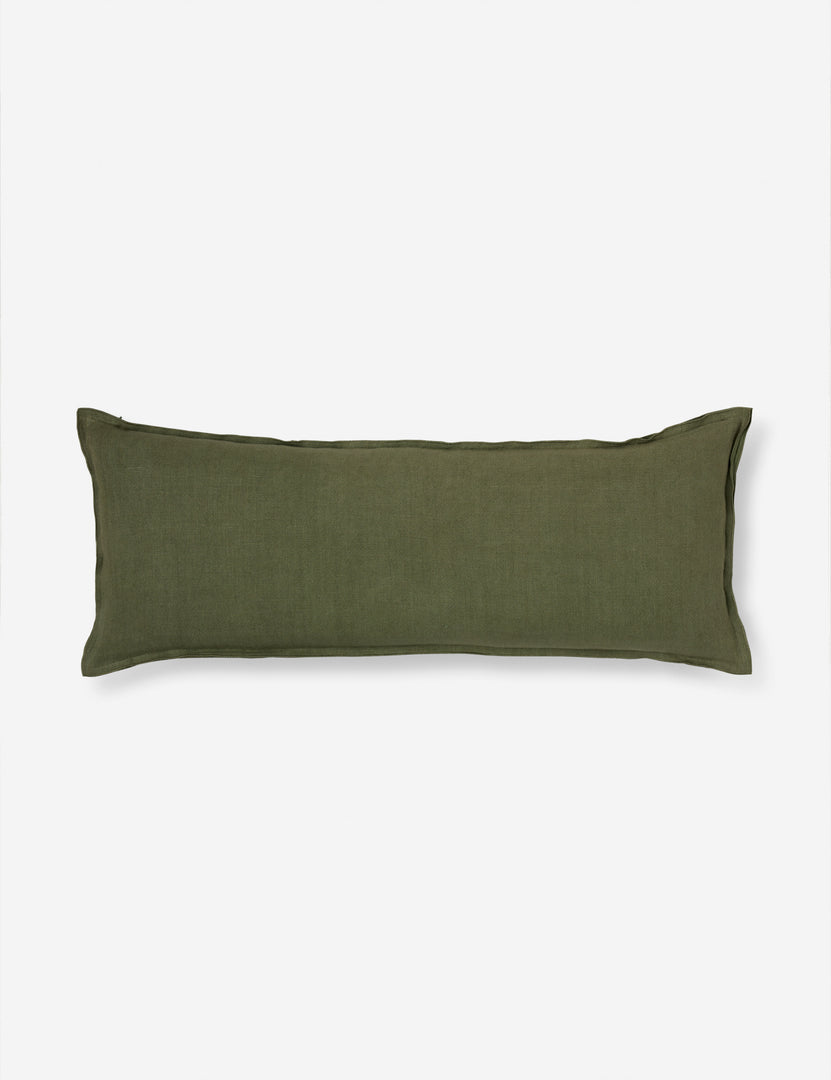 #color::olive #style::long-lumbar | Arlo Olive green flax linen solid long lumbar pillow