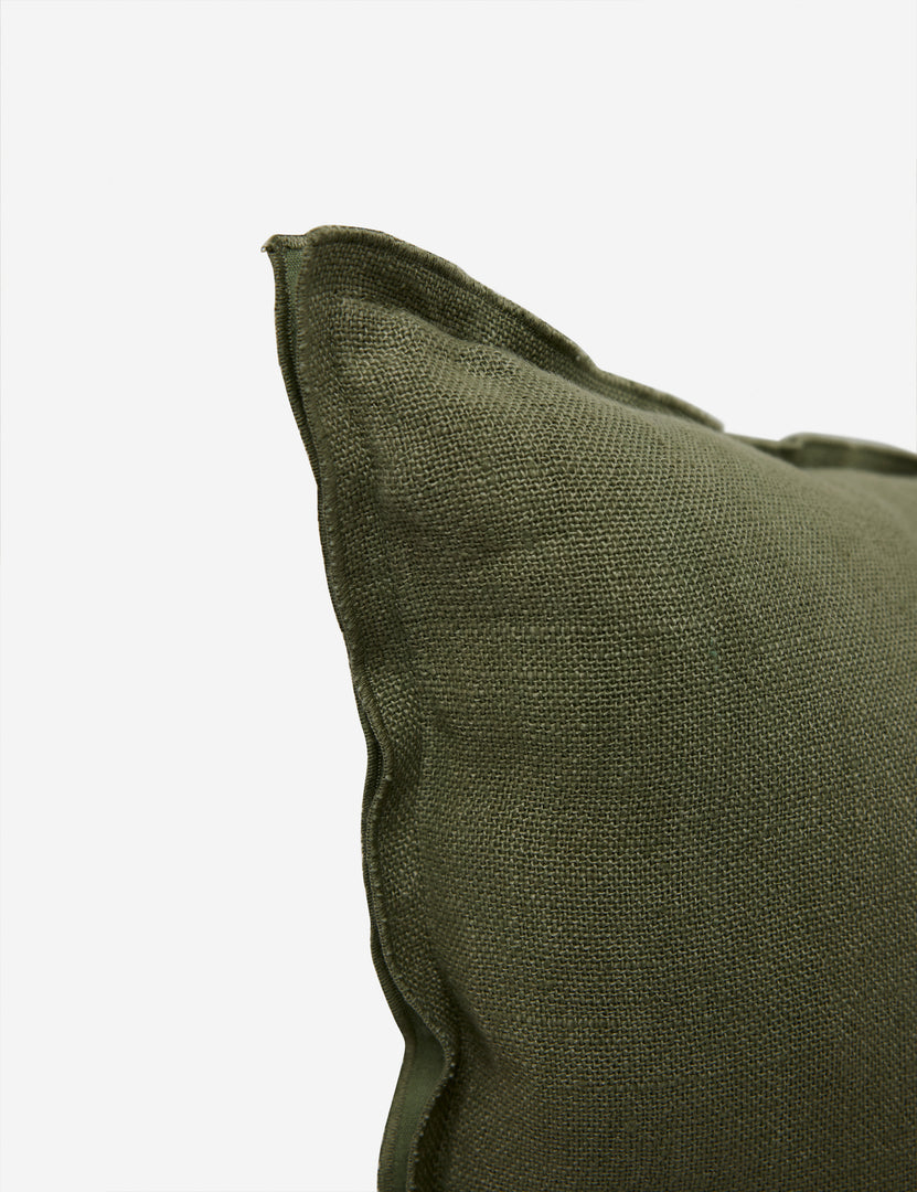 #color::olive #style::long-lumbar | Corner of the arlo Olive green long lumbar pillow 