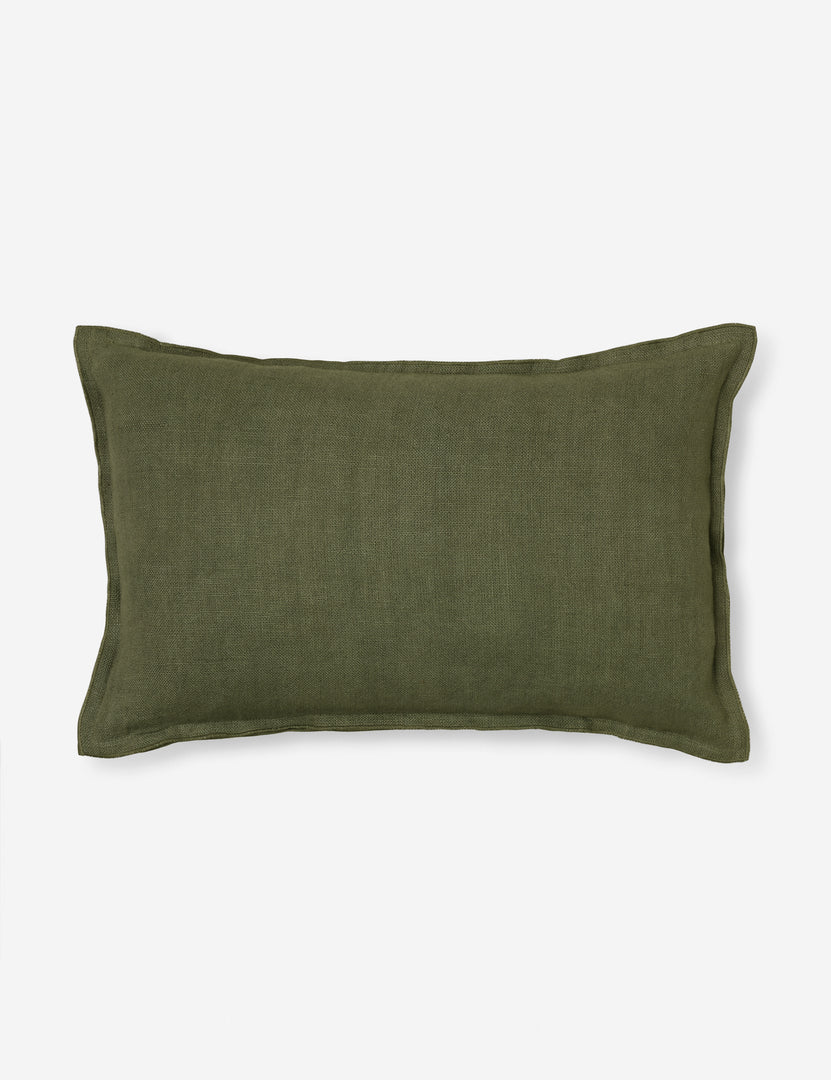 #color::olive #size::lumbar | Arlo Olive green flax linen solid lumbar pillow