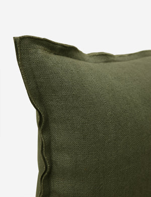 Corner of the arlo Olive green lumbar pillow