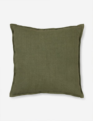 Arlo Olive green flax linen solid square pillow