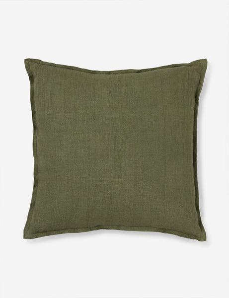 #color::olive #style::square | Arlo Olive green flax linen solid square pillow