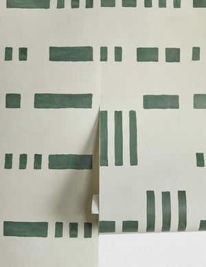 Artemis green and white dash-and-bar motif patterned wallpaper
