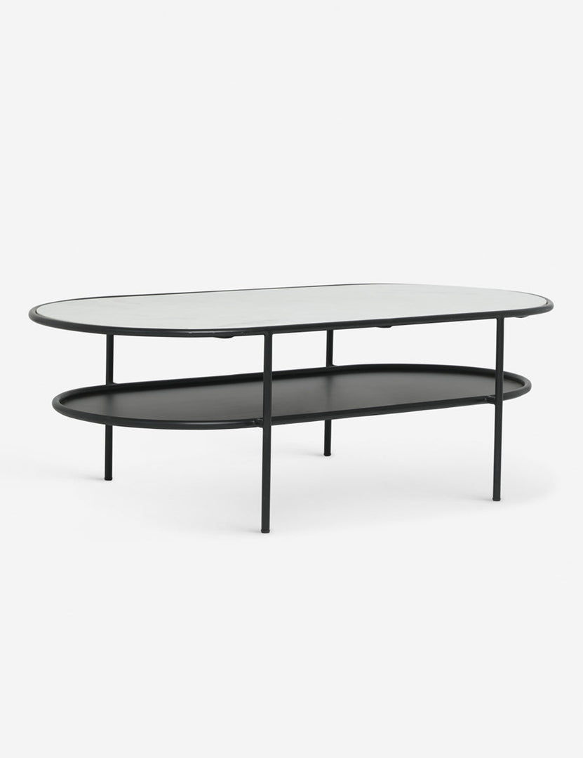 | Ayana Oval Coffee Table with a marble top and iron frame