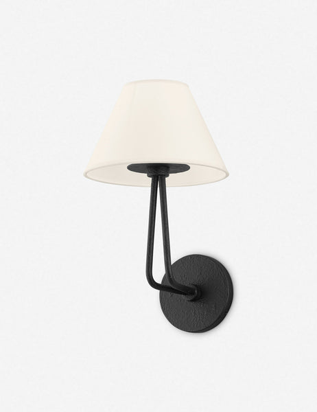 #size::1-light #color::black | Hayden double-armed black sconce light with a cream empire shade