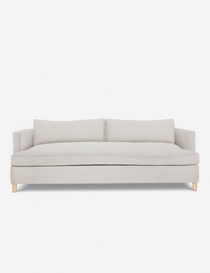 Taupe Boucle Belmont Sofa with curved back and oversized cushions by Ginny Macdonald