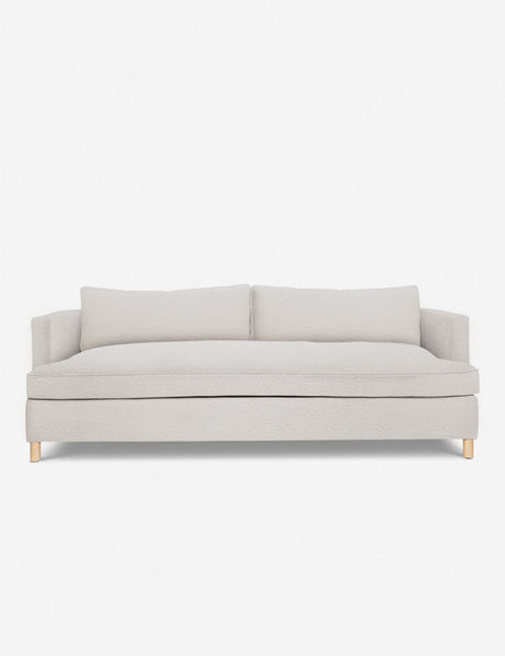#size::72-W #size:84-W #color::taupe-boucle #size::96-W | Taupe Boucle Belmont Sofa with curved back and oversized cushions by Ginny Macdonald