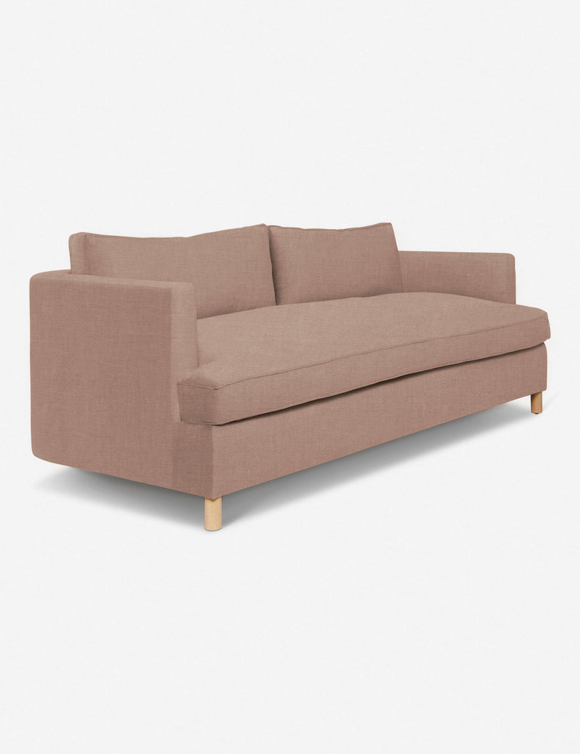 #size::72-W #size:84-W #color::apricot-linen #size::96-W | Angled view of the Apricot Linen Belmont Sofa