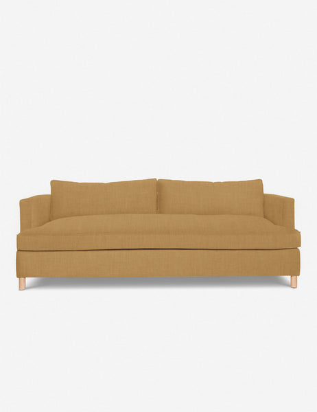 #size::72-W #size:84-W #color::camel-linen #size::96-W | Camel Linen Belmont Sofa with curved back and oversized cushions by Ginny Macdonald