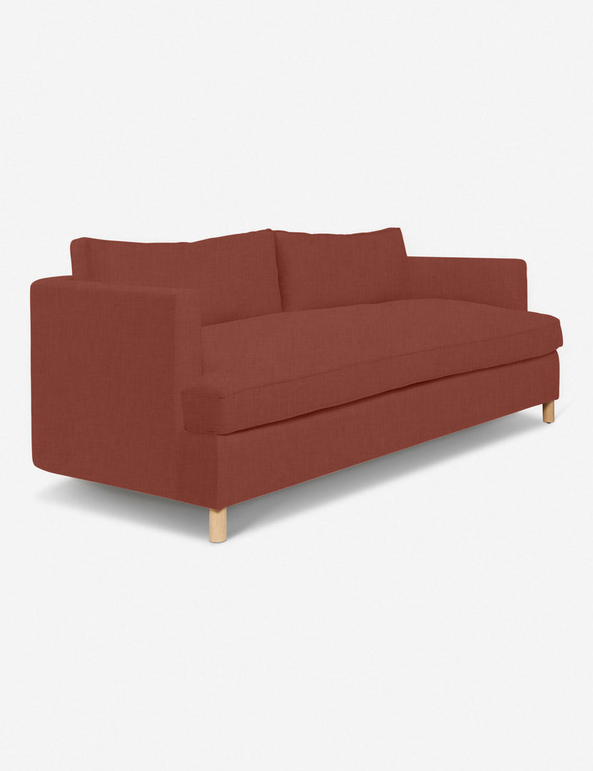 #size::72-W #size:84-W #color::terracotta-linen #size::96-W | Angled view of the Terracotta Linen Belmont Sofa