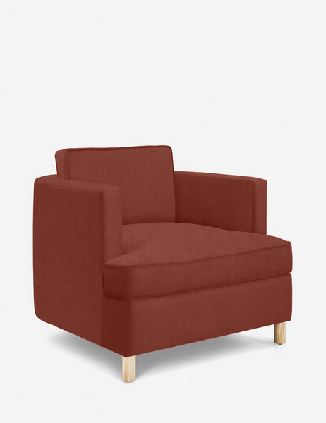 #color::terracotta-linen | Angled view of the Belmont Terracotta linen accent chair