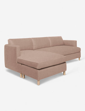 Angled view of the Belmont Apricot Linen left-facing sectional sofa