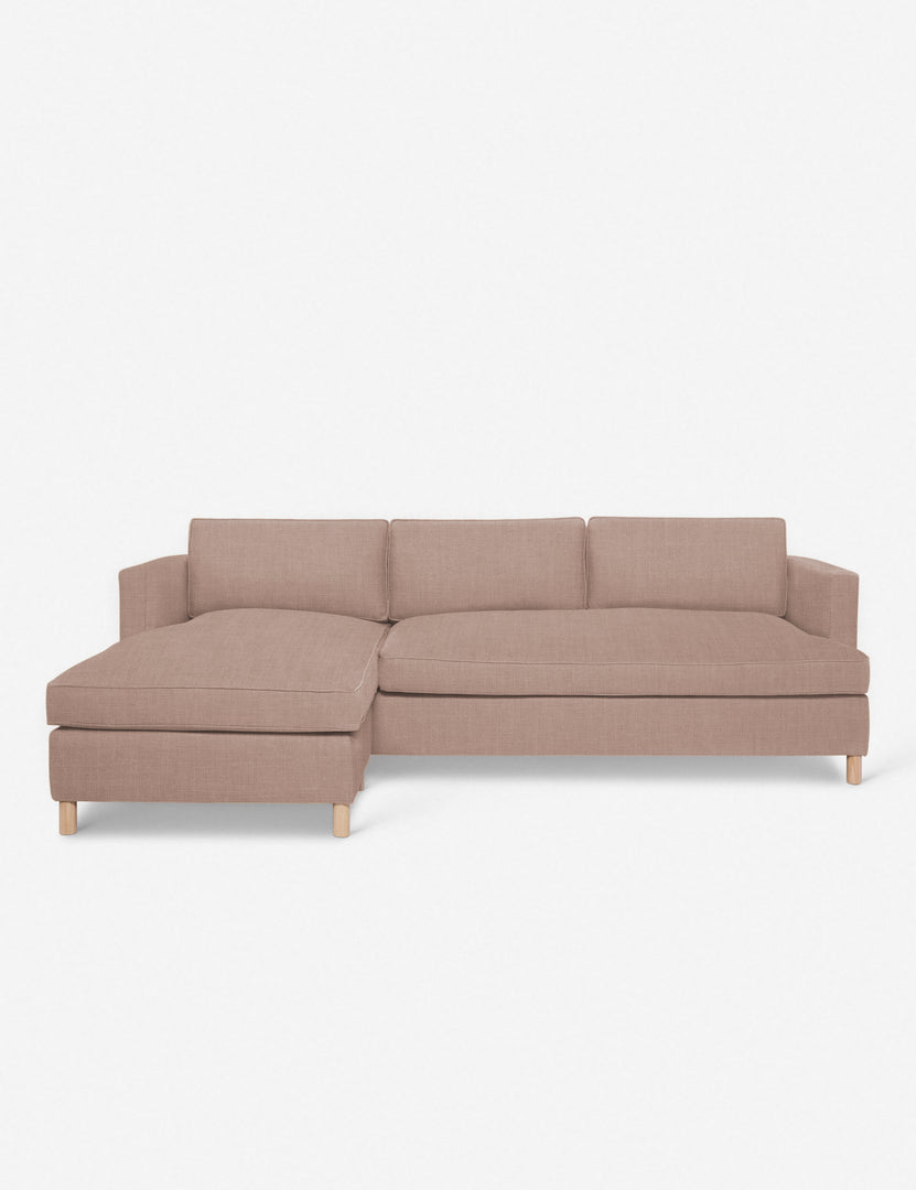 #color::apricot-linen #configuration::left-facing | Belmont Apricot Linen left-facing sectional sofa by Ginny Macdonald with a curved back and oversized cushions