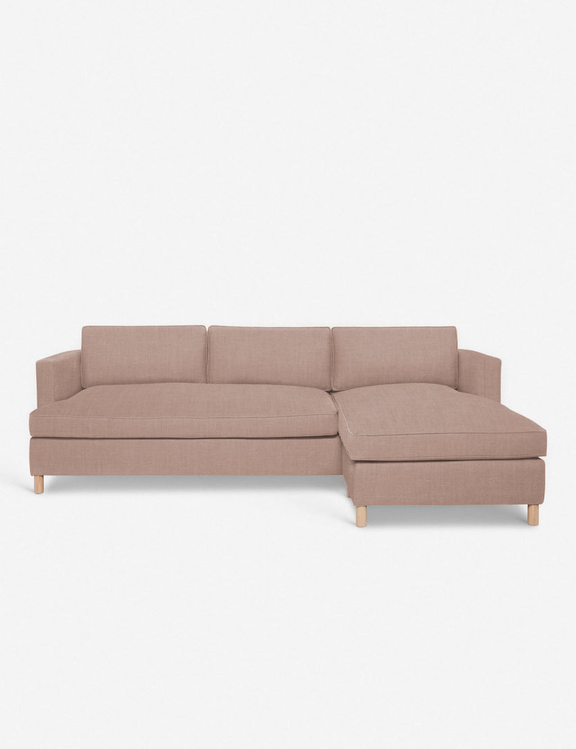 #color::apricot-linen #configuration::right-facing | Belmont Apricot Linen right-facing sectional sofa by Ginny Macdonald with a curved back and oversized cushions