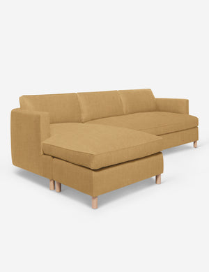 Angled view of the Belmont Camel Orange Linen left-facing sectional sofa