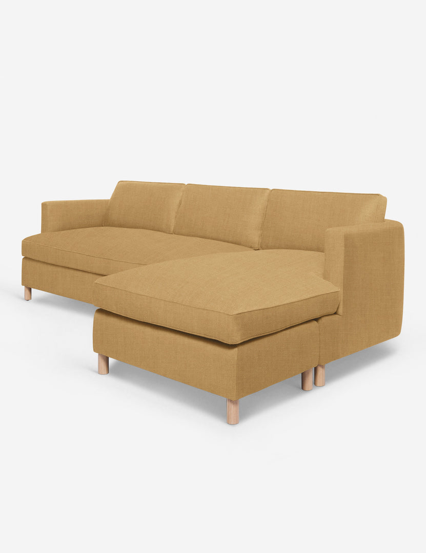 #color::camel-linen #configuration::right-facing | Angled view of the Belmont Camel Orange Linen right-facing sectional sofa
