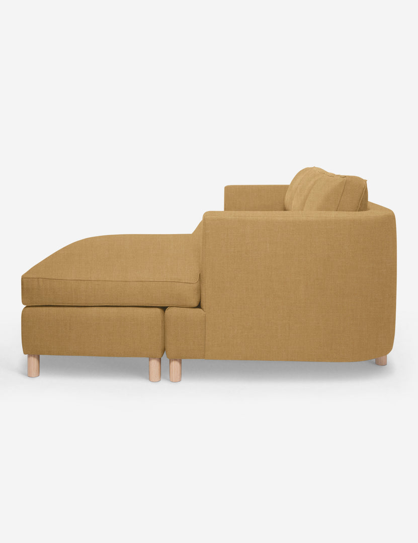 #color::camel-linen #configuration::right-facing | Left side of the Belmont Camel Orange Linen right-facing sectional sofa