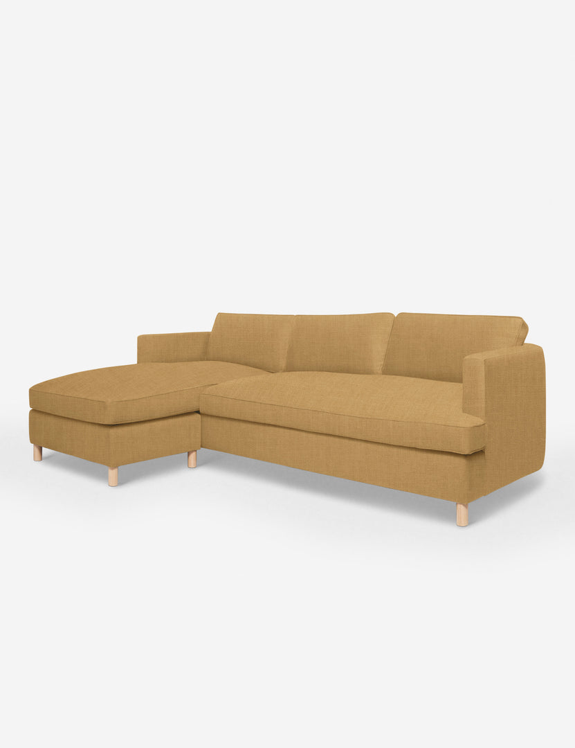 #color::camel-linen #configuration::left-facing | Angled view of the Belmont Camel Orange Linen left-facing sectional sofa