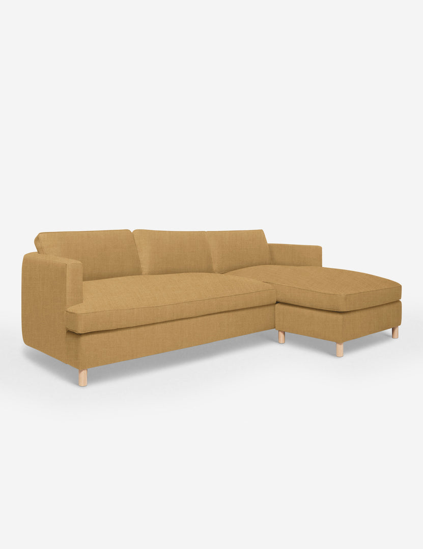 #color::camel-linen #configuration::right-facing | Angled view of the Belmont Camel Orange Linen right-facing sectional sofa