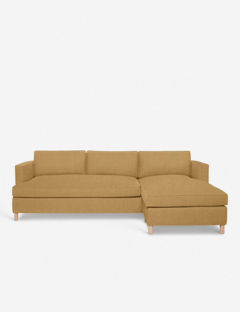 #color::camel-linen #configuration::right-facing | Belmont Camel Orange Linen right-facing sectional sofa by Ginny Macdonald with a curved back and oversized cushions