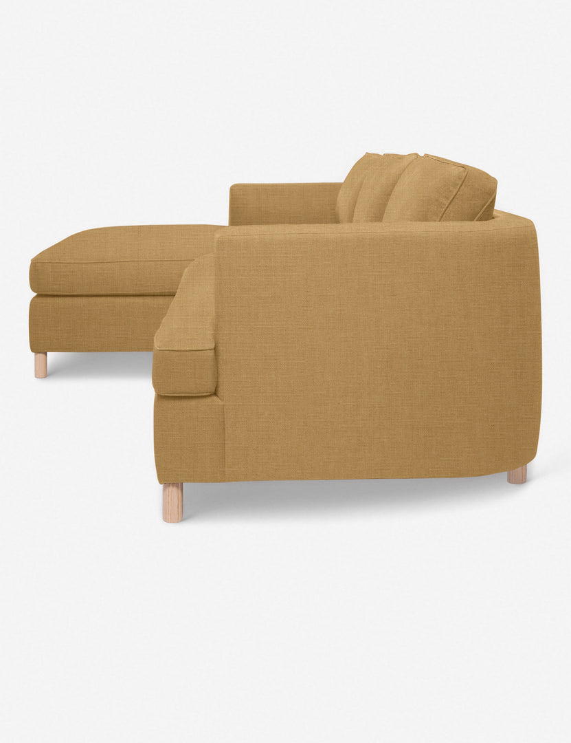 #color::camel-linen #configuration::left-facing | Left side of the Belmont Camel Orange Linen left-facing sectional sofa
