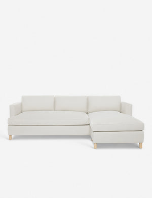 Belmont Natural Linen right-facing sectional sofa by Ginny Macdonald with a curved back and oversized cushions