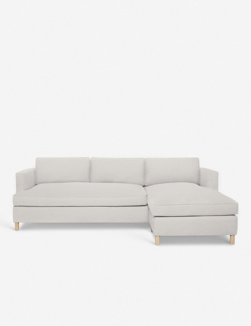 #color::taupe-boucle #configuration::right-facing | Belmont Taupe Boucle right-facing sectional sofa by Ginny Macdonald with a curved back and oversized cushions
