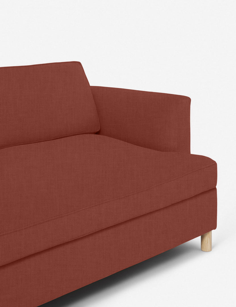 #color::terracotta-linen #configuration::left-facing | Inner corner of the Belmont Terracotta Linen left-facing sectional sofa