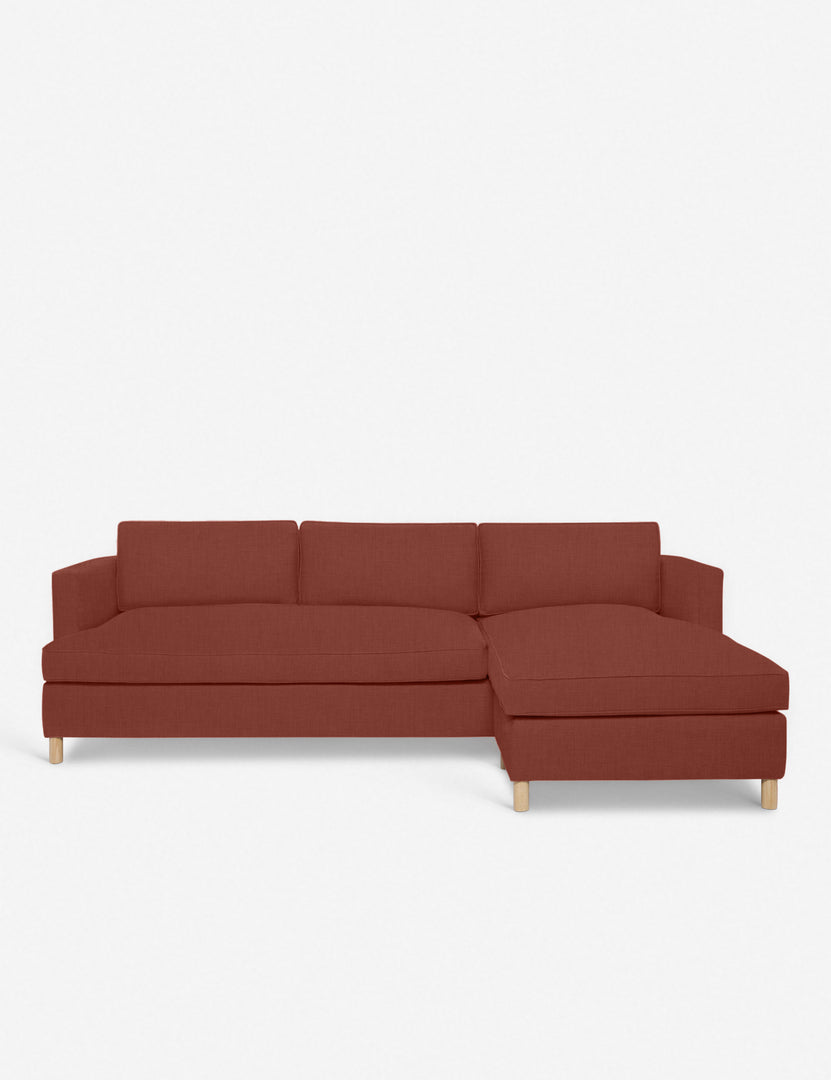 #color::terracotta-linen #configuration::right-facing | Belmont Terracotta Linen right-facing sectional sofa by Ginny Macdonald with a curved back and oversized cushions