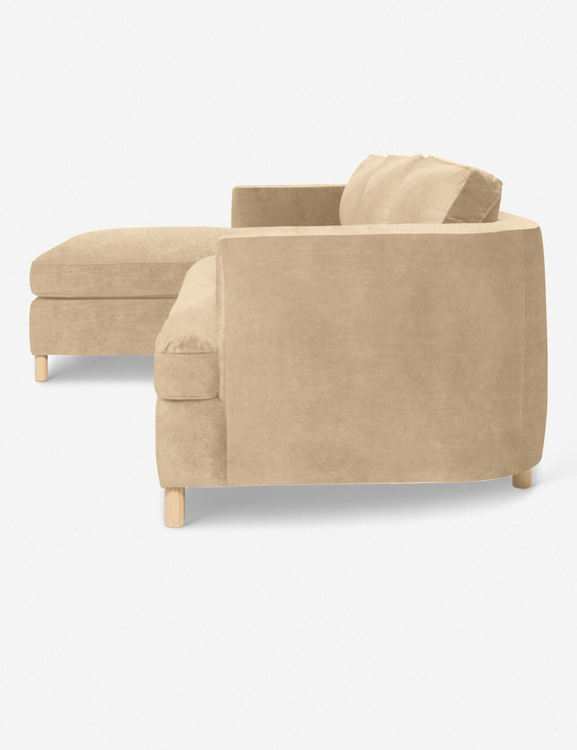 #color::brie-velvet #configuration::left-facing | Left side of the Belmont Brie Beige Velvet left-facing sectional sofa