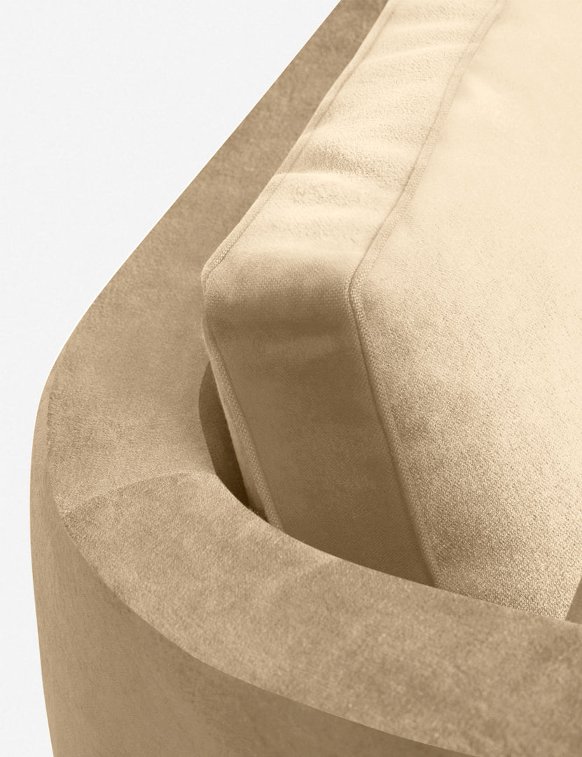 #color::brie-velvet #configuration::left-facing | The curved back on the Belmont Brie Beige Velvet left-facing sectional sofa