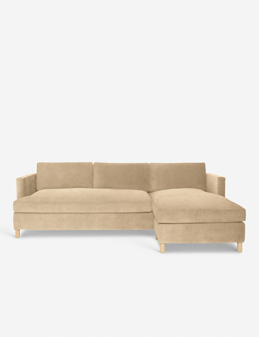 #color::brie-velvet #configuration::right-facing | Belmont Brie Beige Velvet right-facing sectional sofa by Ginny Macdonald with a curved back and oversized cushions